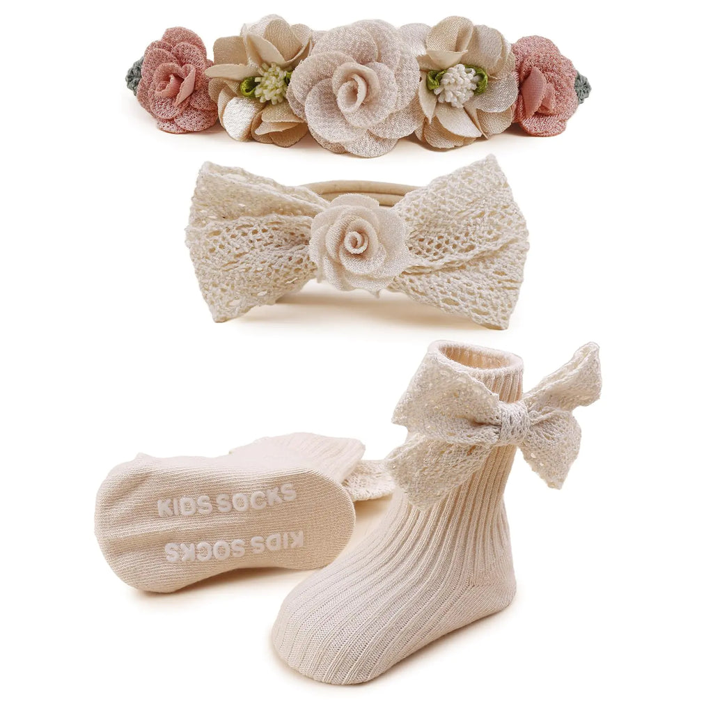 Baby Girls Flower Headband & Socks Set