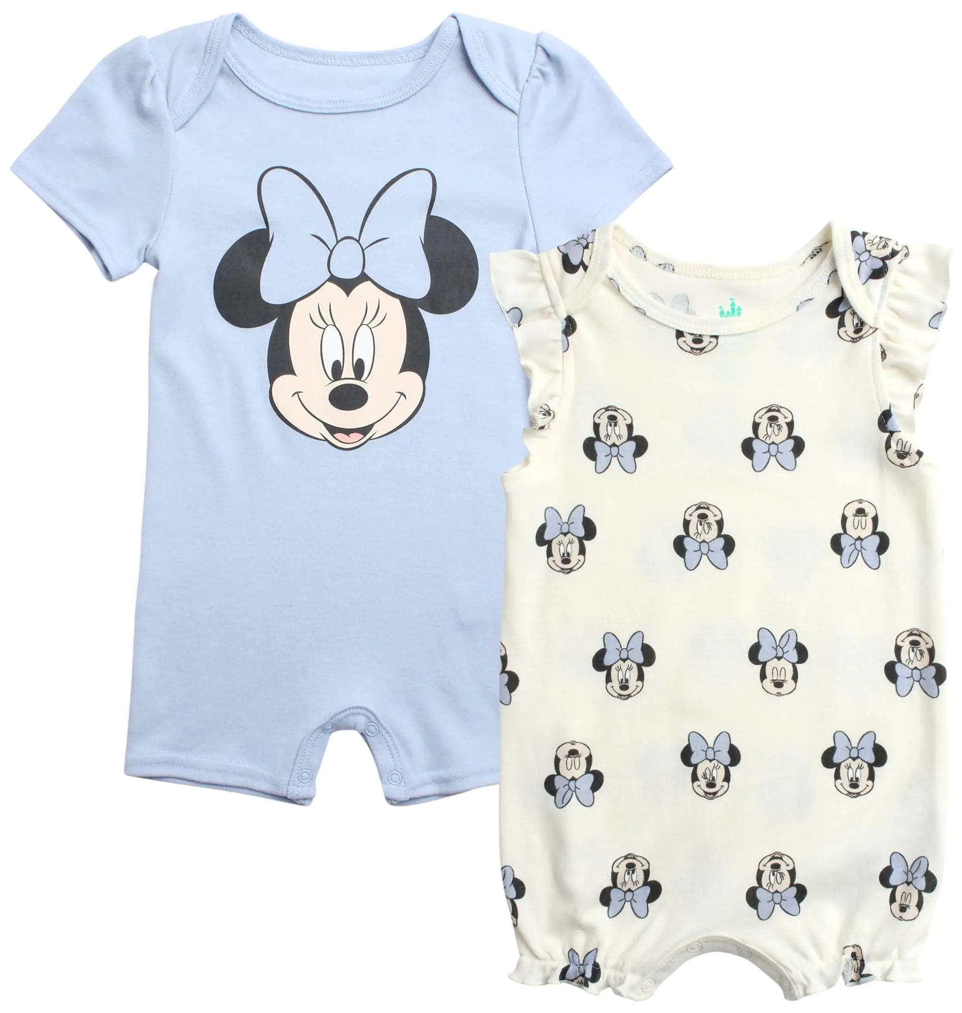 Disney Baby Girls Romper - 2 Pack Ruffled Short Sleeve Baby Jumpsuit Romper - Cozy Baby Clothes for Girls (Newborn/Infant) Size 24M Purple/Cream Minnie