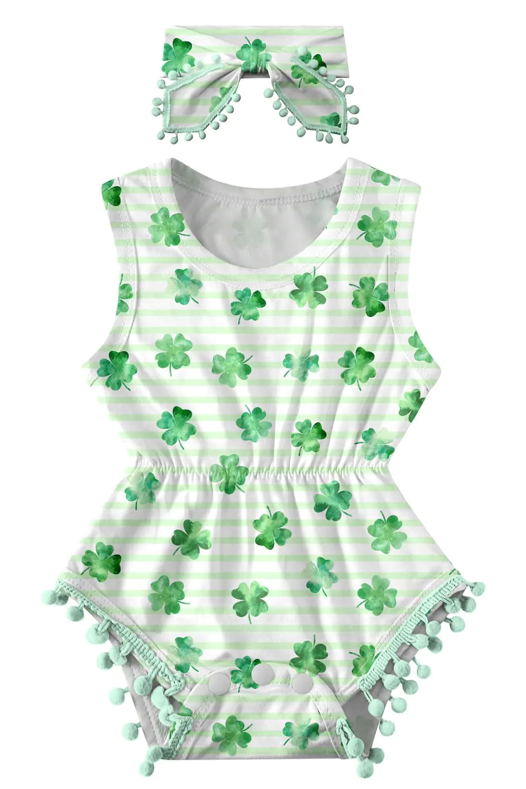 Leapparel Infant Baby Girls Rompers Summer Playsuit Clover Pattern Sleeveless Bodysuit with Headband Outfits Green Newborn Baby Clothes Printing Romper12-18 Months (Size 100)